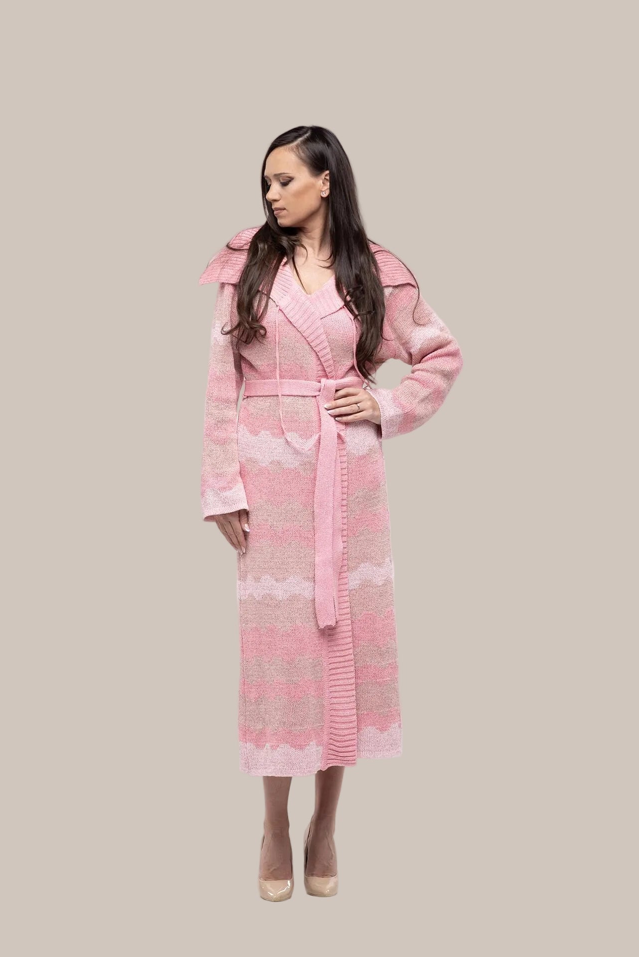 Дълга жилетка в розово с ламе