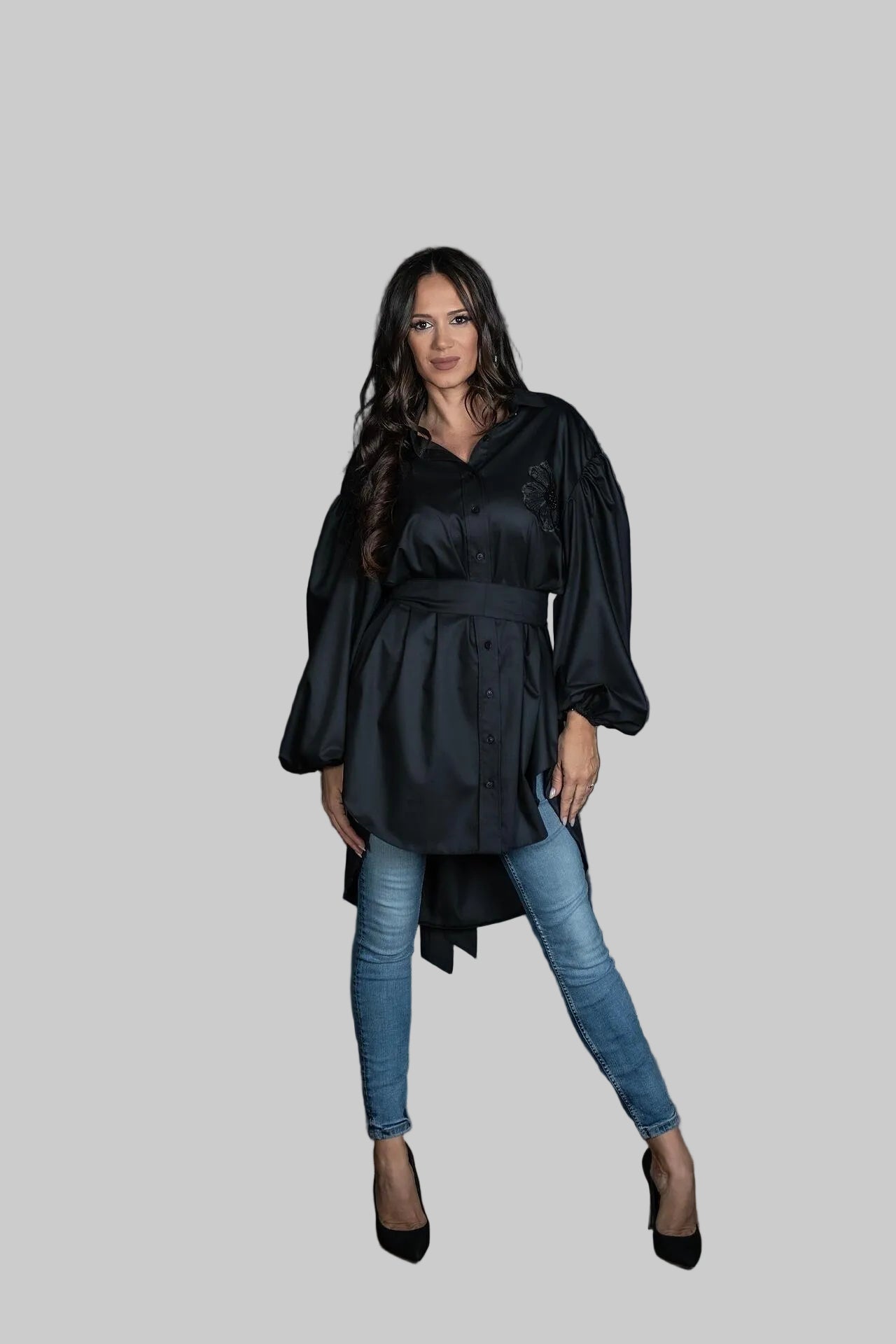 Черна асиметрична риза