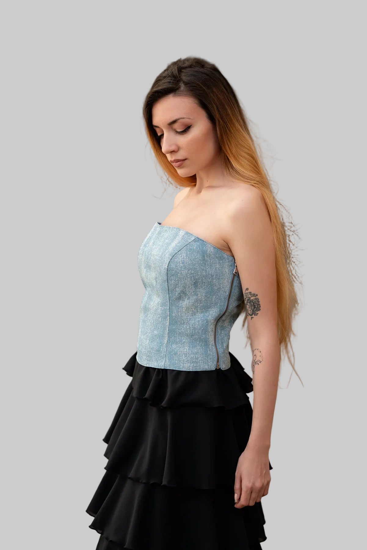 Light blue denim bustier