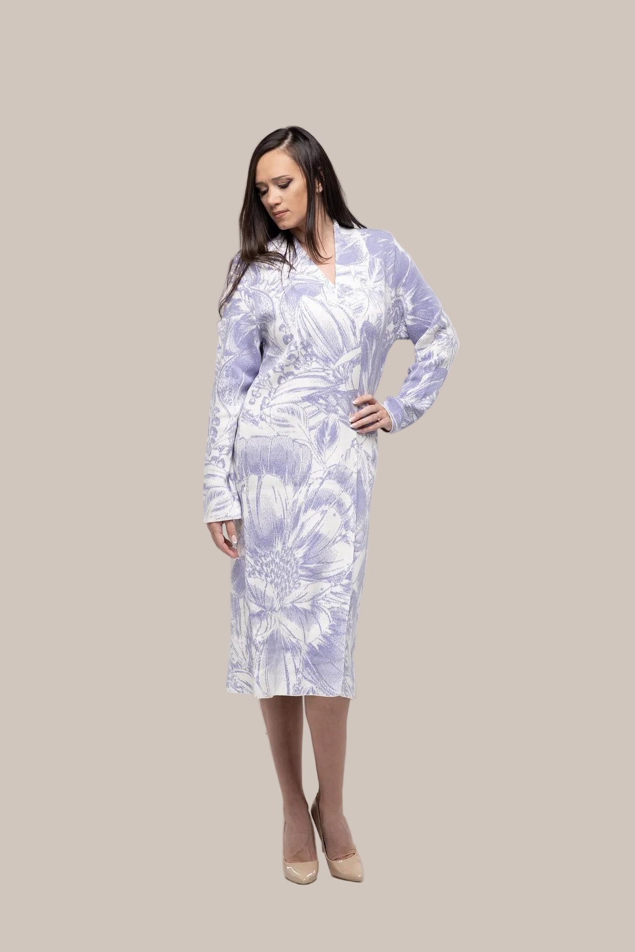 Дълга флорална жилетка в лилаво