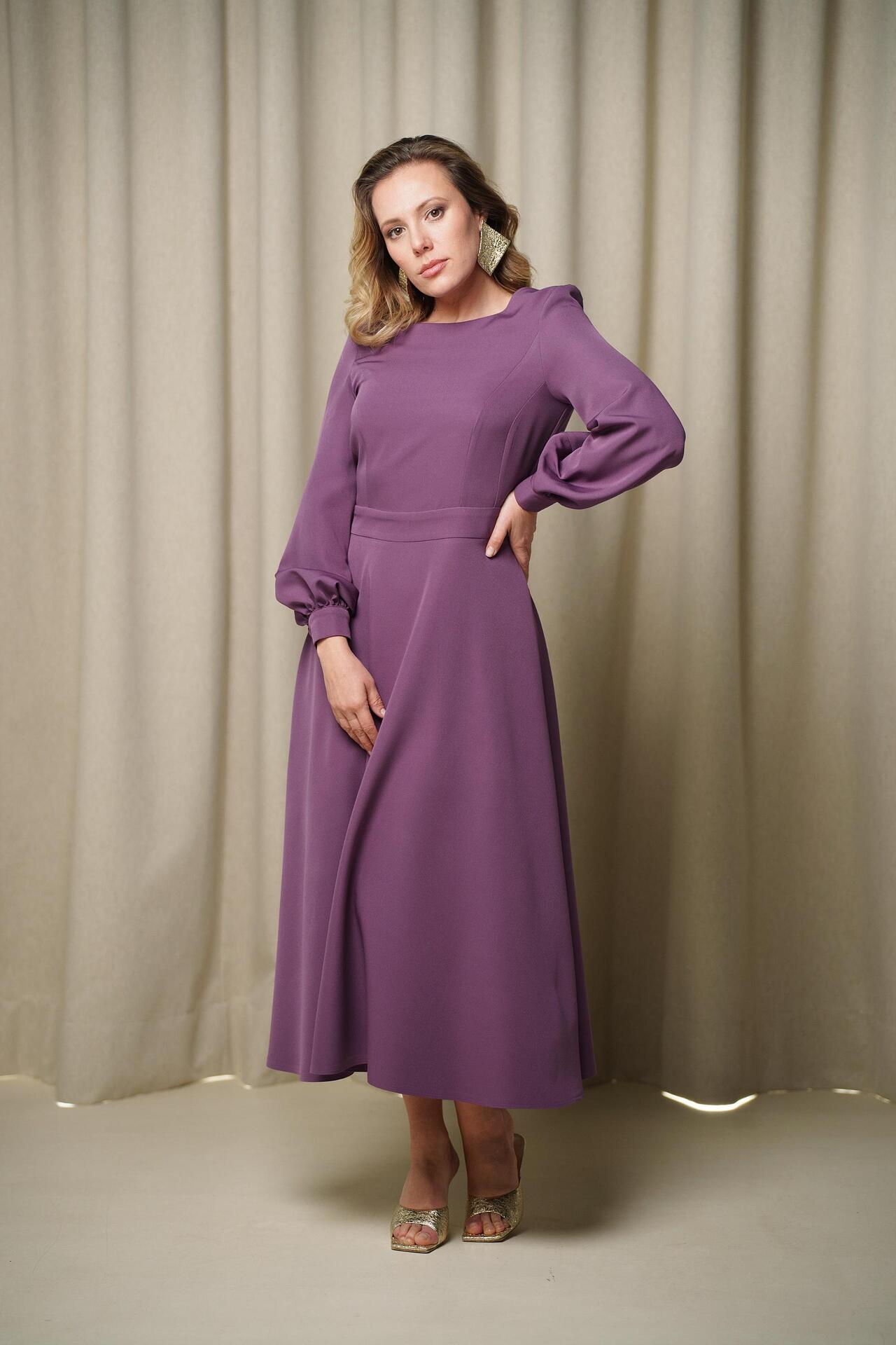 Лилава миди рокля