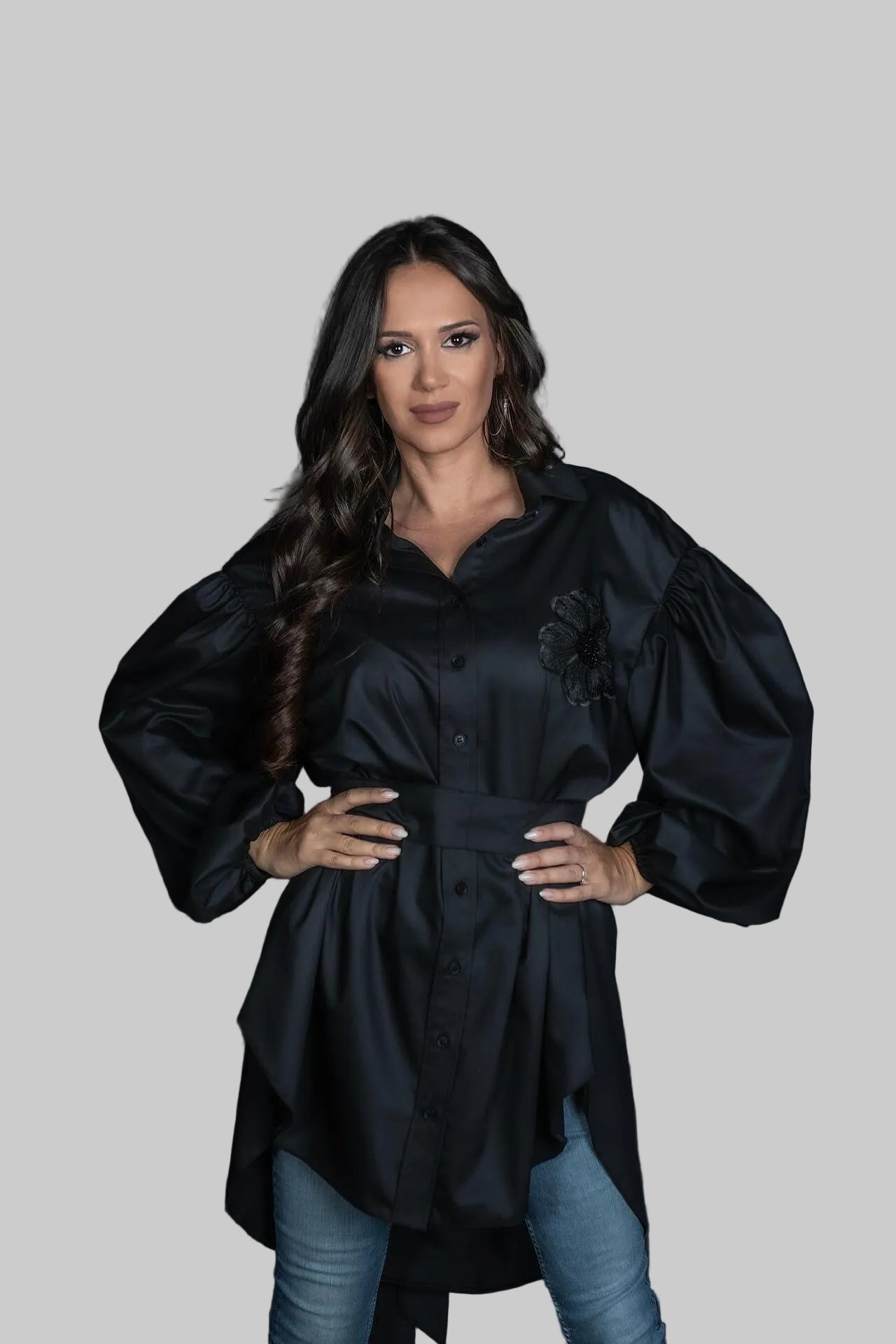 Черна асиметрична риза